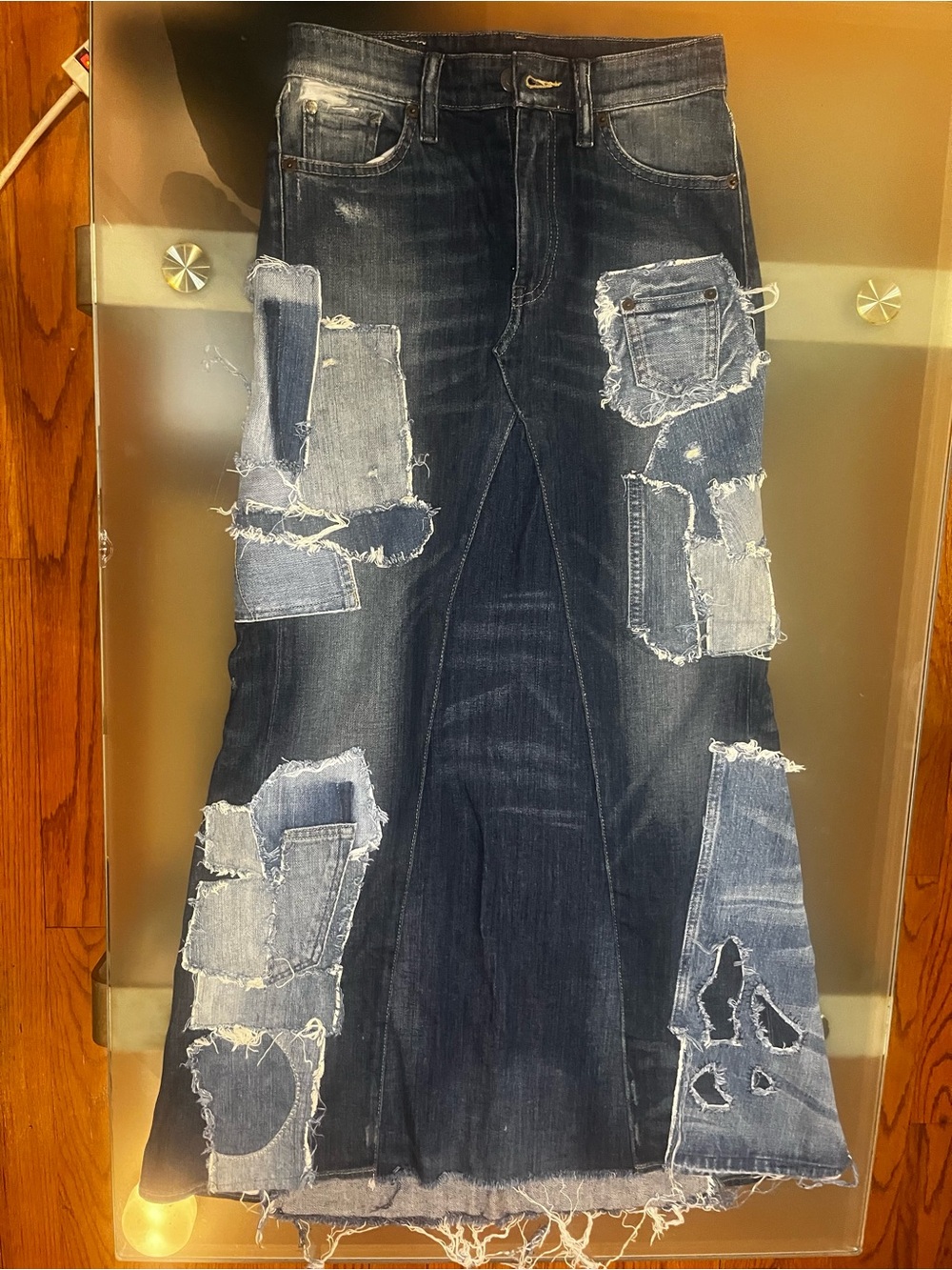 Ralph Lauren Denim & Supply Distressed Patchwork Maxi Denim Skirt Size 25 Rare - Picture 3 of 8